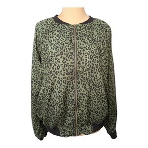 Beach Lunch Lounge Green and Black Animal Print Zip Front Jacket Size L